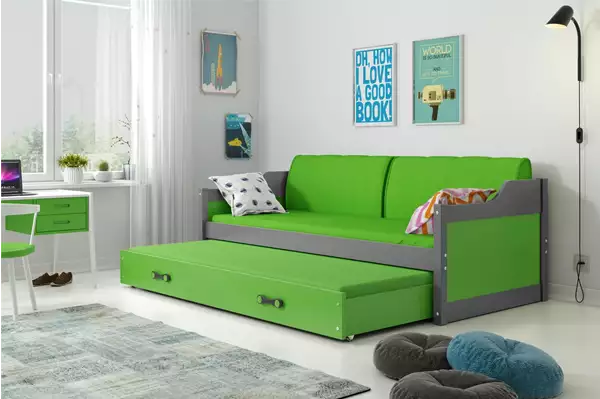 Visualizzazione per Letto estraibile per ragazzi DAWID 90X200 con materasso e cassetto, grafite/verde Visualizzazione per Letto estraibile per ragazzi DAWID 90X200 con materasso e cassetto, grafite/verde