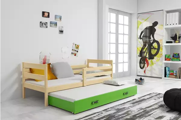 Visualizzazione per Letto estraibile per ragazzi ERYK 80x190 con cassetto, pino/verde Visualizzazione per Letto estraibile per ragazzi ERYK 80x190 con cassetto, pino/verde