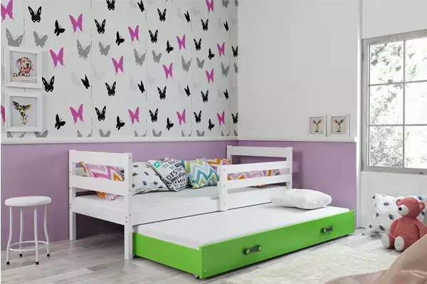 Visualizzazione per Letto estraibile per ragazzi ERYK 90x190 con materasso e cassetto, bianco/verde Visualizzazione per Letto estraibile per ragazzi ERYK 90x190 con materasso e cassetto, bianco/verde