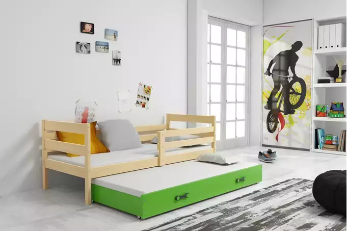 Visualizzazione per Letto Estraibile per Ragazzi ERYK 90X200 con Cassetto, Pino/Verde