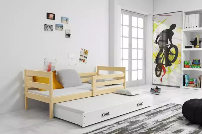 Visualizzazione per Letto estraibile per ragazzi ERYK 90X200 con materasso e cassetto, pino/bianco