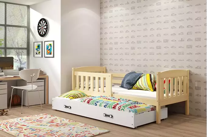 Visualizzazione per Letto estraibile per ragazzi KUBUŚ 90X190 con cassetto, pino/bianco