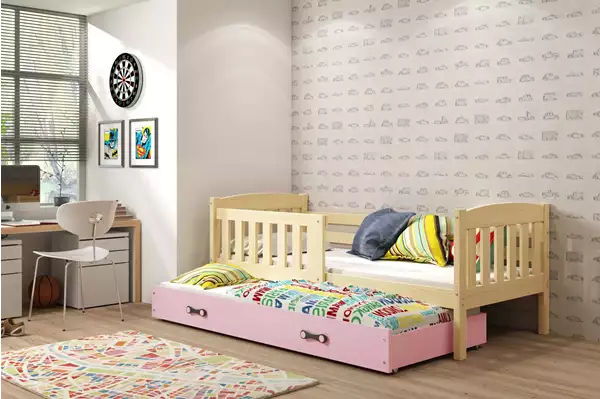 Visualizzazione per Letto estraibile per ragazzi KUBUŚ 90x190 con materasso e cassetto, pino/rosa Visualizzazione per Letto estraibile per ragazzi KUBUŚ 90x190 con materasso e cassetto, pino/rosa