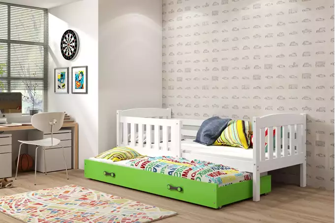 Visualizzazione per Letto estraibile per ragazzi KUBUŚ 90x200 con cassetto, bianco/verde