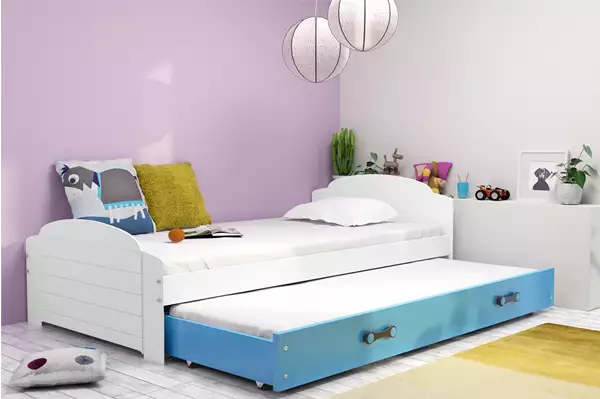 Visualizzazione per Letto estraibile per ragazzi LILI 90X200 con cassetto, bianco/blu Visualizzazione per Letto estraibile per ragazzi LILI 90X200 con cassetto, bianco/blu