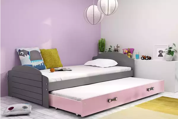 Visualizzazione per Letto estraibile per ragazzi LILI 90x200 con cassetto, grafite/rosa Visualizzazione per Letto estraibile per ragazzi LILI 90x200 con cassetto, grafite/rosa