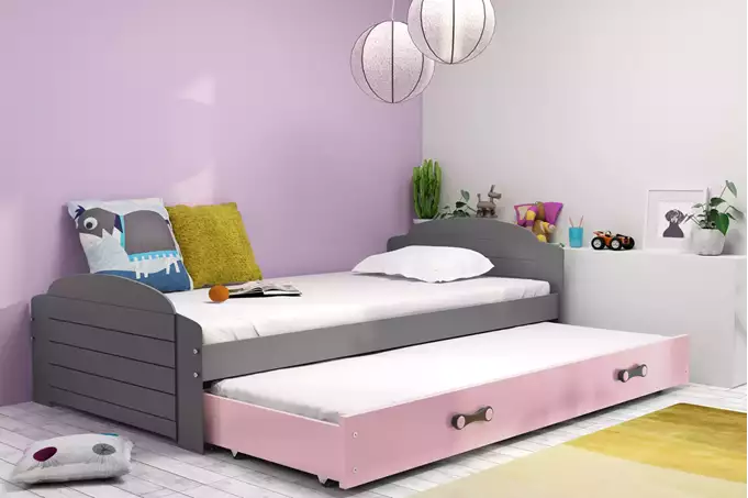 Visualizzazione per Letto estraibile per ragazzi LILI 90x200 con cassetto, grafite/rosa