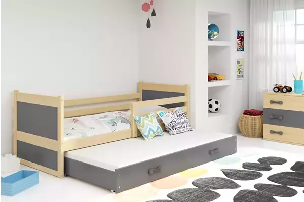 Visualizzazione per Letto estraibile per ragazzi RICO 80x190 con materasso e cassetto, pino/grafite Visualizzazione per Letto estraibile per ragazzi RICO 80x190 con materasso e cassetto, pino/grafite