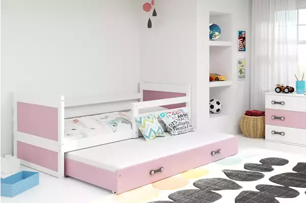 Visualizzazione per Letto estraibile per ragazzi RICO 90X190 con materasso e cassetto, bianco/rosa Visualizzazione per Letto estraibile per ragazzi RICO 90X190 con materasso e cassetto, bianco/rosa