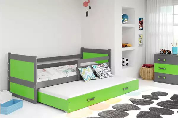 Visualizzazione per Letto estraibile per ragazzi RICO 90X190 con materasso e cassetto, grafite/verde Visualizzazione per Letto estraibile per ragazzi RICO 90X190 con materasso e cassetto, grafite/verde