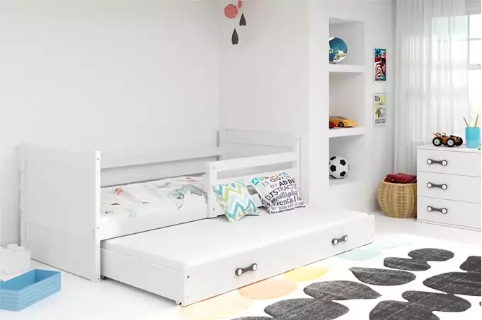 Visualizzazione per Letto estraibile per ragazzi RICO 90x200 con materasso e cassetto, bianco
