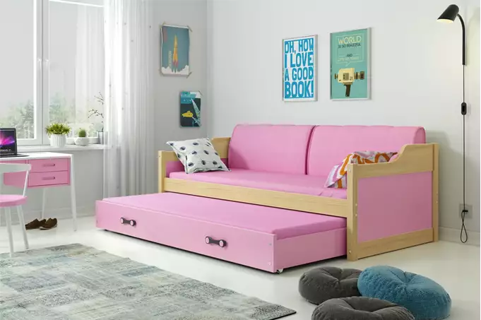 Visualizzazione per Letto giovane estraibile DAWID 90x200 con materasso e cassetto, pino/rosa
