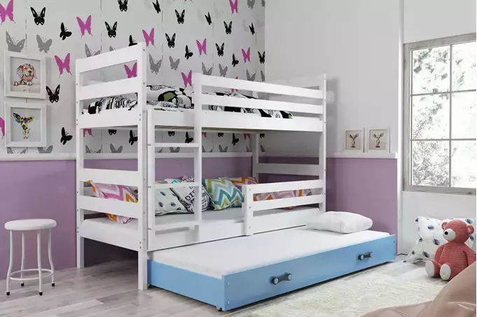 Visualizzazione per Letto giovanile a tre posti ERYK 90X200 con materasso e cassetto, bianco/blu