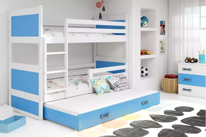 Visualizzazione per Letto giovanile a tre posti RICO 90X200 con cassetto, bianco/blu