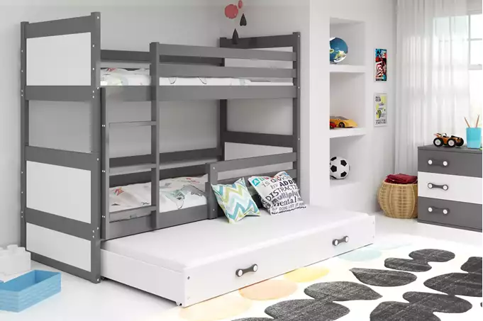 Visualizzazione per Letto giovanile a tre posti RICO 90X200 con materasso e cassetto, grafite/bianco