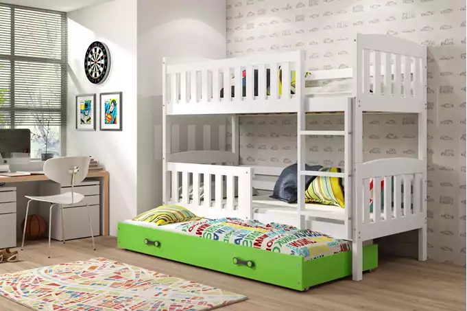 Visualizzazione per Letto giovanile triplo KUBUŚ 90x190 con cassetto, bianco/verde