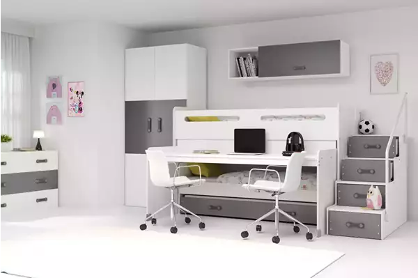 Visualizzazione per Letto giovanile triplo MAX 1 80X200 con materasso e scrivania, grafite Visualizzazione per Letto giovanile triplo MAX 1 80X200 con materasso e scrivania, grafite