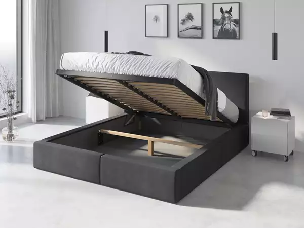 Visuale per Letto imbottito 120x200 - Hilton con contenitore, grafite Visuale per Letto imbottito 120x200 - Hilton con contenitore, grafite