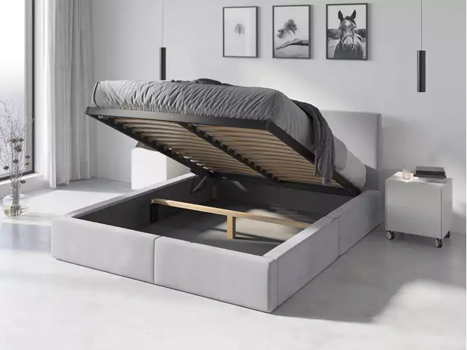 Visuale per Letto imbottito 120x200 - Hilton con contenitore, grigio perlato