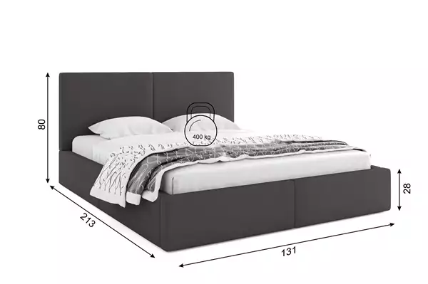Dimensioni e specifiche per Letto imbottito 120x200 Hilton, grafite Dimensioni e specifiche per Letto imbottito 120x200 Hilton, grafite
