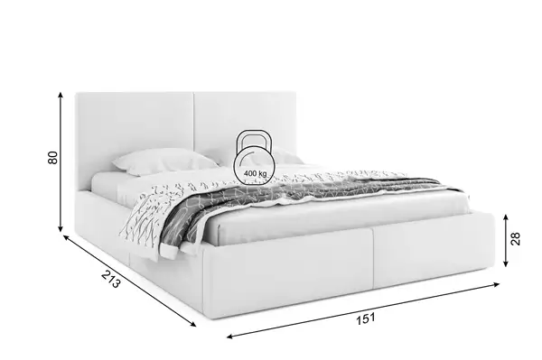Dimensioni e specifiche per Letto imbottito 140x200 - Hilton con contenitore, bianco Dimensioni e specifiche per Letto imbottito 140x200 - Hilton con contenitore, bianco