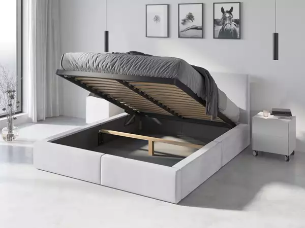 Visuale per Letto imbottito 140x200 - Hilton con contenitore, bianco Visuale per Letto imbottito 140x200 - Hilton con contenitore, bianco