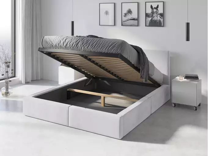 Visuale per Letto imbottito 140x200 - Hilton con contenitore, bianco