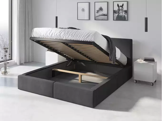 Visuale per Letto imbottito 140x200 - Hilton con contenitore e materasso, grafite