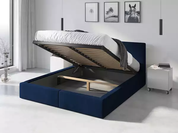Visuale per Letto imbottito 160x200 - Hilton con contenitore, blu Visuale per Letto imbottito 160x200 - Hilton con contenitore, blu