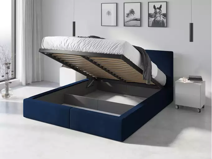 Visuale per Letto imbottito 160x200 - Hilton con contenitore, blu
