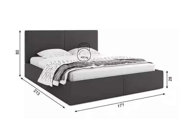 Dimensioni e specifiche per Letto imbottito 160x200 - Hilton con contenitore, grafite Dimensioni e specifiche per Letto imbottito 160x200 - Hilton con contenitore, grafite