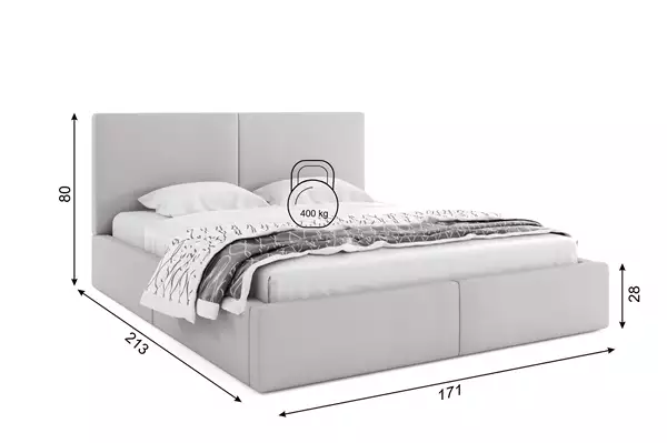 Dimensioni e specifiche per Letto imbottito 160x200 - Hilton con contenitore, grigio perlato Dimensioni e specifiche per Letto imbottito 160x200 - Hilton con contenitore, grigio perlato