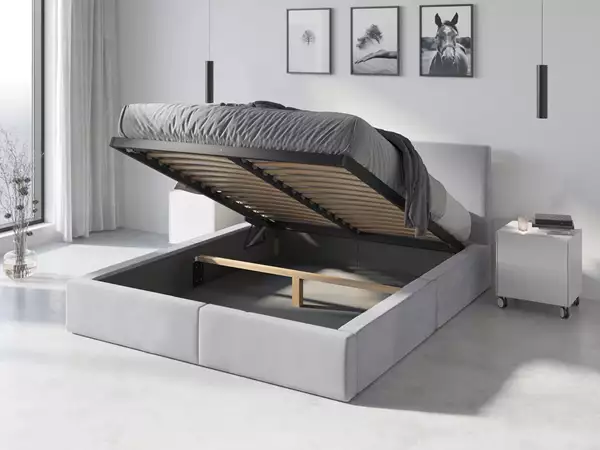 Visuale per Letto imbottito 160x200 - Hilton con contenitore, grigio perlato Visuale per Letto imbottito 160x200 - Hilton con contenitore, grigio perlato