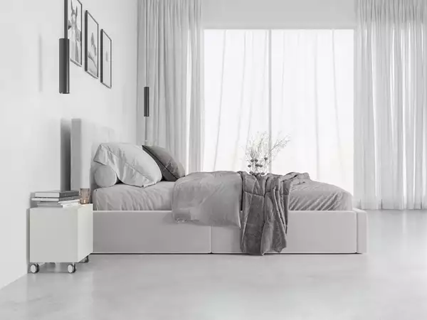 Componenti del Letto imbottito da camera HILTON 140X200 con contenitore, grigio