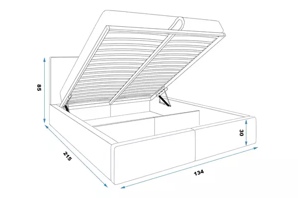 Misura del Letto imbottito HILTON 120x200 con materasso e contenitore, blu Misura del Letto imbottito HILTON 120x200 con materasso e contenitore, blu