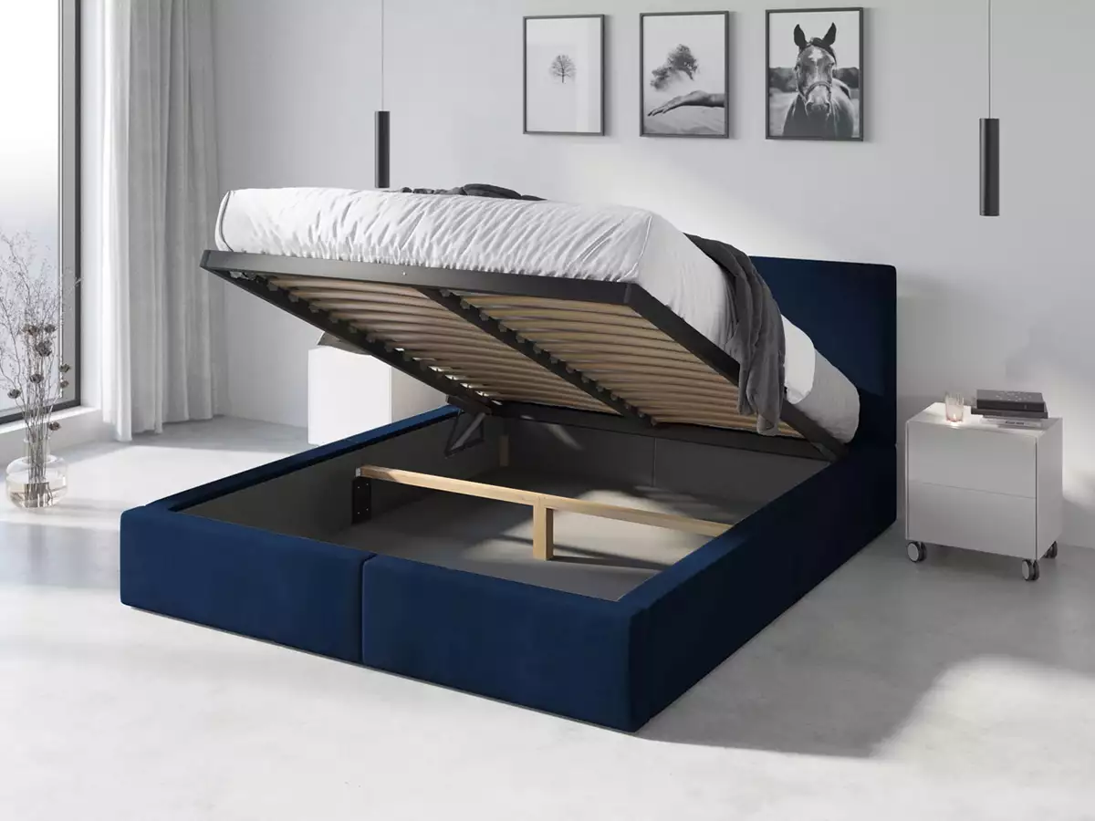 Visualizzazione per Letto imbottito HILTON 120x200 con materasso e contenitore, blu