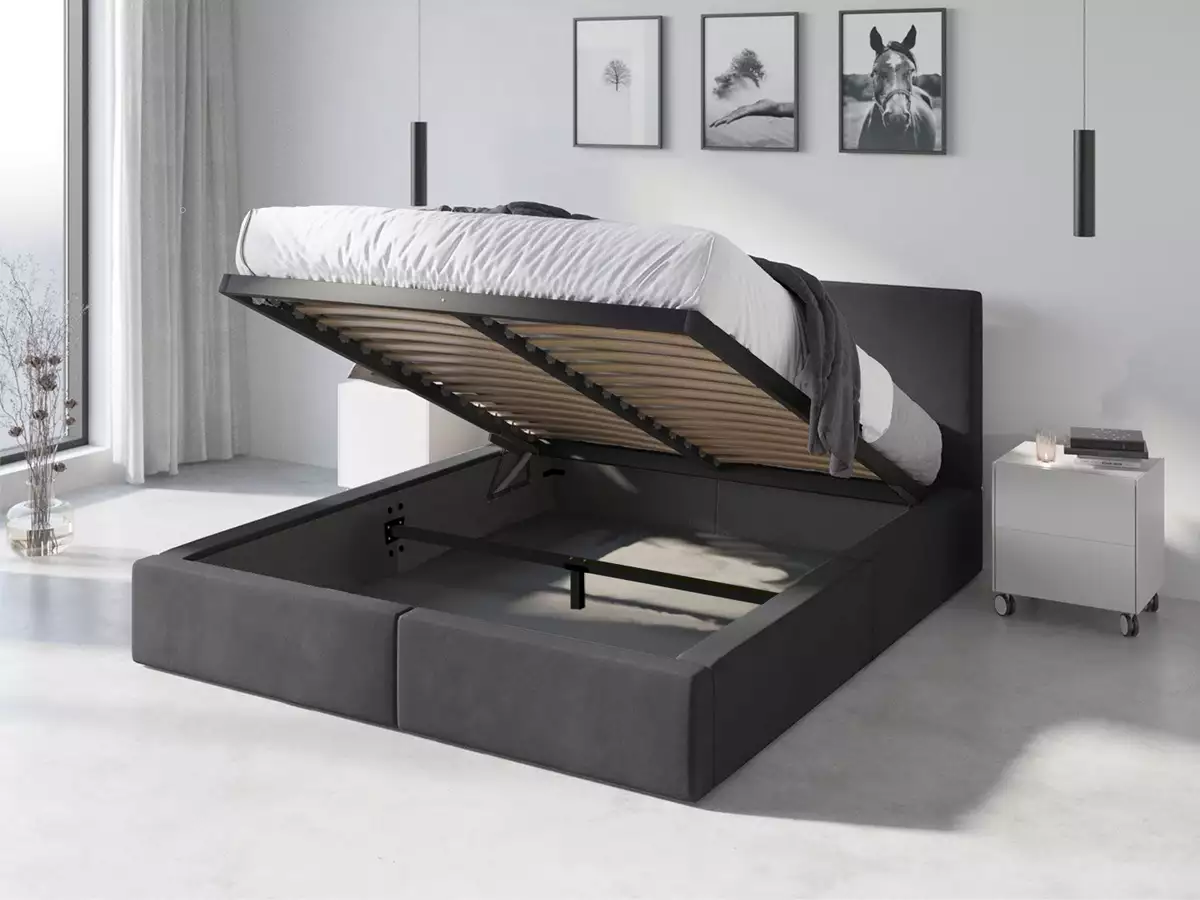 Visualizzazione per Letto imbottito HILTON 120x200 con materasso e contenitore, grafite