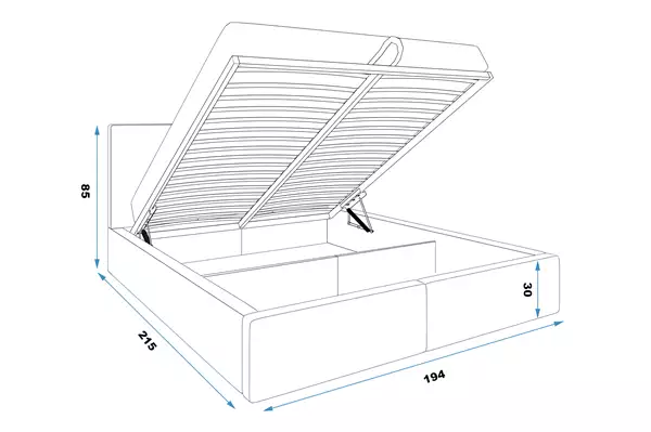 Misura del Letto imbottito HILTON 180x200 con contenitore, grafite Misura del Letto imbottito HILTON 180x200 con contenitore, grafite