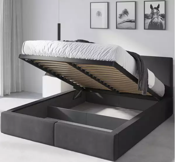 Visualizzazione per Letto imbottito HILTON 180x200 con contenitore, grafite Visualizzazione per Letto imbottito HILTON 180x200 con contenitore, grafite