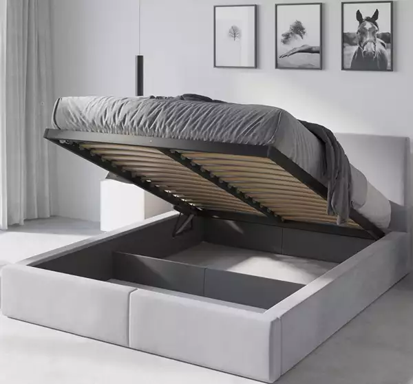 Visualizzazione per Letto imbottito HILTON 180x200 con contenitore, grigio Visualizzazione per Letto imbottito HILTON 180x200 con contenitore, grigio