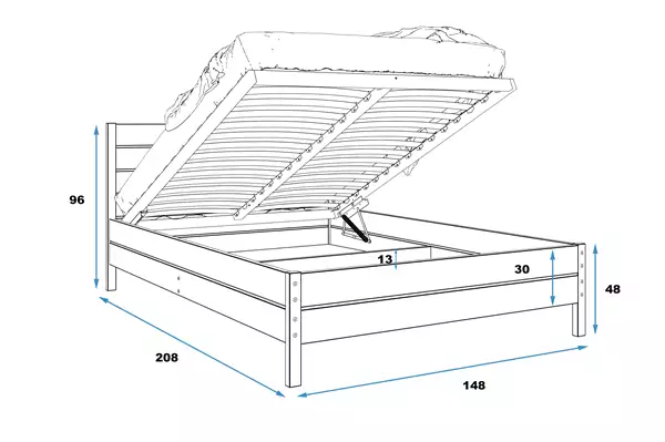 Letto In Legno 140x200 – Continentale In Pino Con Rete Sollevabile Rozmiar