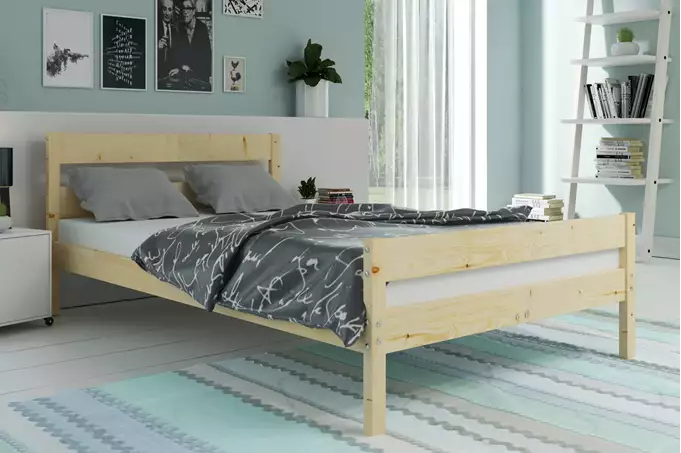 Letto matrimoniale Orbis 140x200 con materasso, legno naturale | Interbeds Wizualizacja