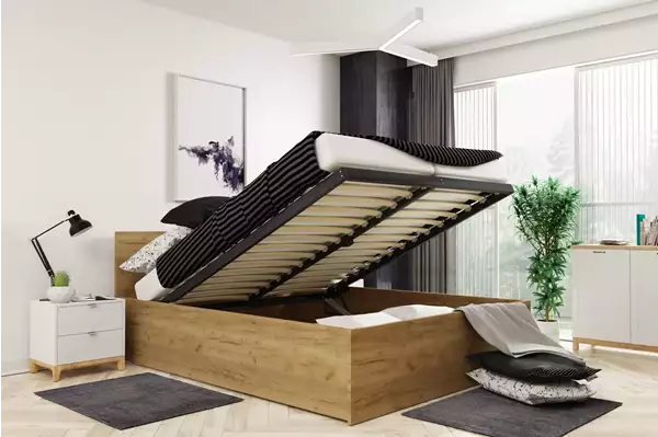 Visualizzazione per Letto matrimoniale PANAMAX 140X200 con contenitore, kraft Visualizzazione per Letto matrimoniale PANAMAX 140X200 con contenitore, kraft