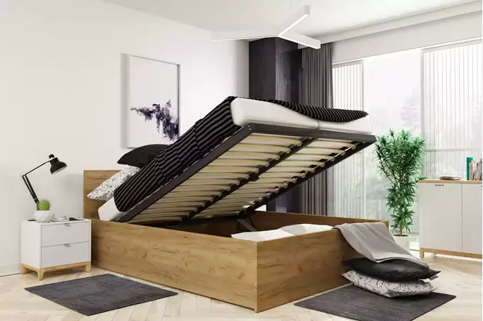 Visualizzazione per Letto matrimoniale PANAMAX 140X200 con materasso e contenitore, kraft