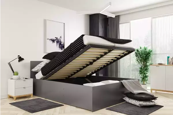 Visualizzazione per Letto matrimoniale PANAMAX 160x200 con contenitore, grafite Visualizzazione per Letto matrimoniale PANAMAX 160x200 con contenitore, grafite