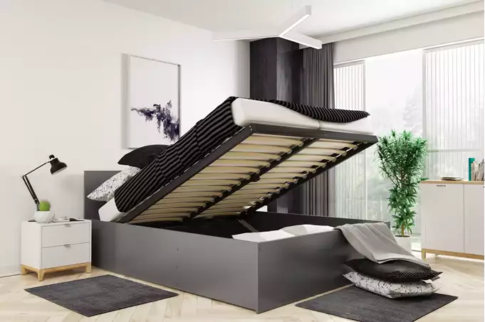 Visualizzazione per Letto matrimoniale PANAMAX 160X200 con materasso e contenitore, grafite