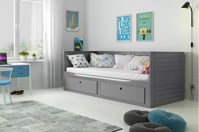 Visualizzazione per Letto matrimoniale per giovani estraibile HERMES 80X200 con materasso e cassetto, grafite