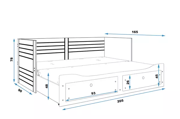 Misura del Letto matrimoniale per ragazzi estensibile HERMES 80X200 con materasso e cassetto, bianco Misura del Letto matrimoniale per ragazzi estensibile HERMES 80X200 con materasso e cassetto, bianco
