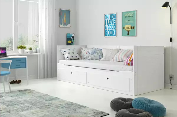 Visualizzazione per Letto matrimoniale per ragazzi estraibile HERMES 80X200 con cassetto, bianco Visualizzazione per Letto matrimoniale per ragazzi estraibile HERMES 80X200 con cassetto, bianco