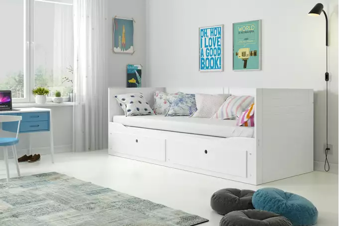 Visualizzazione per Letto matrimoniale per ragazzi estraibile HERMES 80X200 con cassetto, bianco